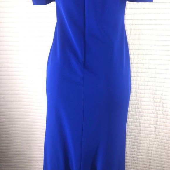 👗Adriana Papell Womens Blues zippered pouf V Neck Maxi Formal Sheath dress 🌷 - Picture 9 of 16